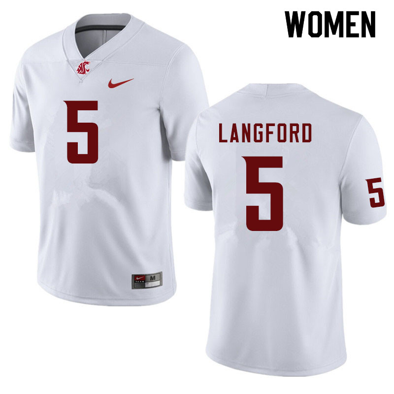 Women #5 Derrick Langford Washington State Cougars College Football Jerseys Sale-White - Click Image to Close